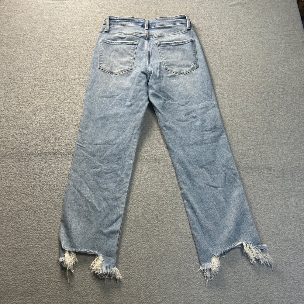 Velvet Blue Straight Leg Jeans Womens 26 Light Wash High Rise Raw Frayed Hem - Picture 2 of 11
